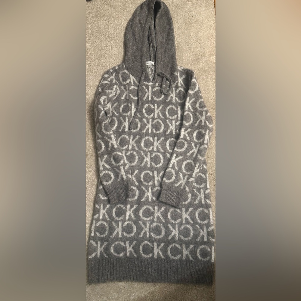 Calvin Klein Wool blend color gray size medium hooded sweater dress